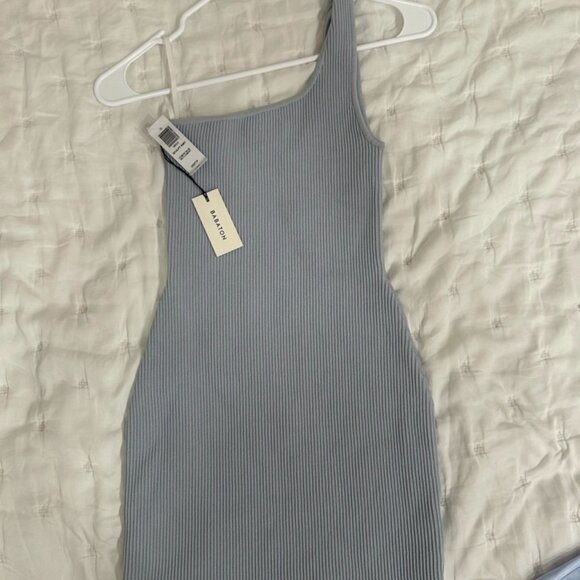 **NWT** Aritzia Babaton Sculpt Knit One-Shoulder Dress -- Cement Blue -- XXS - Picture 4 of 6